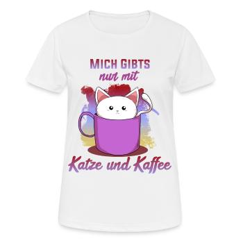 Katze und Kaffee - Frauen T-Shirt atmungsaktiv - Weiß - Vorne - AI Model Female 172 dark (172cm)