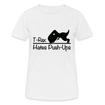 T-Rex Dinosaur Push-Ups Funny Dino Meme - Women's Breathable T-Shirt - white - Front - AI Model Female 172 dark (172cm)