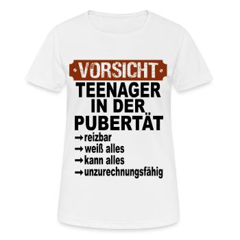 Vorsicht Teenager in der Pubertät - Frauen T-Shirt atmungsaktiv - Weiß - Vorne - AI Model Female 172 dark (172cm)