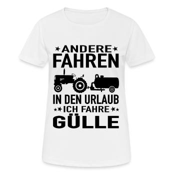 Andere Fahren in den Urlaub Ich fahre Gülle - Frauen T-Shirt atmungsaktiv - Weiß - Vorne - AI Model Female 172 dark (172cm)