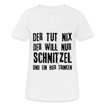 Schnitzel I Der tut nix der will nur Schnitzel und - Frauen T-Shirt atmungsaktiv - Weiß - Vorne - AI Model Female 172 dark (172cm)