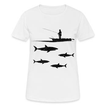 Haifisch Fisherman Sharkfishing Great White Shark - Frauen T-Shirt atmungsaktiv - Weiß - Vorne - AI Model Female 172 dark (172cm)