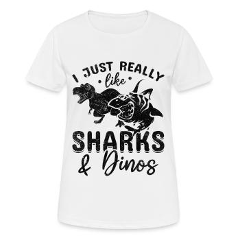 Great White Shark Ich mag Haie & Dinos einfach - Frauen T-Shirt atmungsaktiv - Weiß - Vorne - AI Model Female 172 dark (172cm)