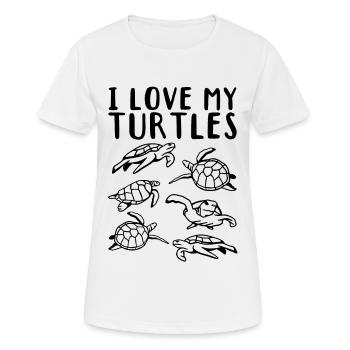 I Love My Turtles Schwimmschildkrötenliebhaber - Frauen T-Shirt atmungsaktiv - Weiß - Vorne - AI Model Female 172 dark (172cm)