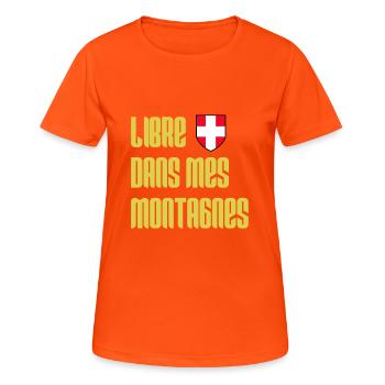 Libre dans mes montagnes - Savoie / Savoyard - T-shirt respirant Femme - orange néon - Devant - AI Model Female 172 dark (172cm)