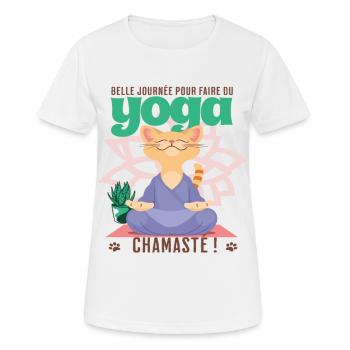Joga chat chamaste humour yoga namaste cadeau - T-shirt respirant Femme - blanc - Devant - AI Model Female 172 dark (172cm)