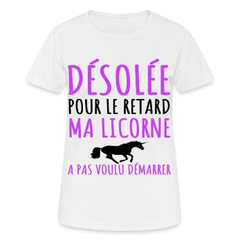 Licorne humour ma licorne a pas voulu démarrer - T-shirt respirant Femme - blanc - Devant - AI Model Female 172 dark (172cm)