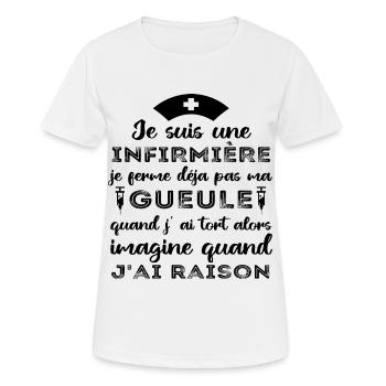 Infirmière je ferme pas ma gueule humour cadeau - T-shirt respirant Femme - blanc - Devant - AI Model Female 172 dark (172cm)