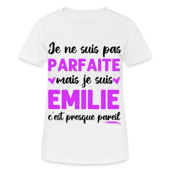 Je ne suis pas parfaite mais je suis Émilie cadeau - T-shirt respirant Femme - blanc - Devant - AI Model Female 172 dark (172cm)