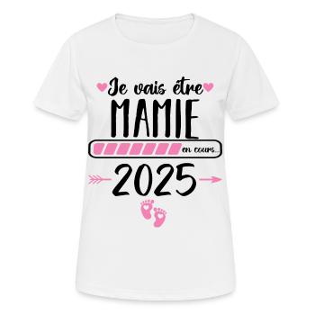 Je vais être mamie en 2025 cadeau fête grand mères - T-shirt respirant Femme - blanc - Devant - AI Model Female 172 dark (172cm)