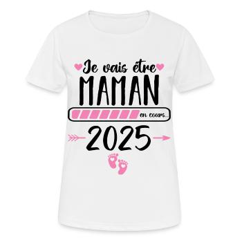 Je vais être maman en 2025 annonce naissance bébé - T-shirt respirant Femme - blanc - Devant - AI Model Female 172 dark (172cm)