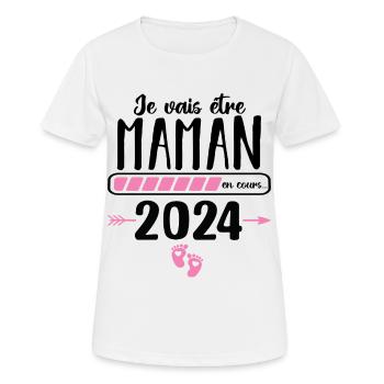 Je vais être maman en 2024 annonce naissance bébé - T-shirt respirant Femme - blanc - Devant - AI Model Female 172 dark (172cm)