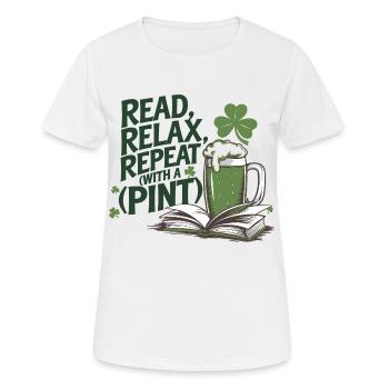 Lesen, Entspannen, Wiederholen – Mit einem Pint! - Frauen T-Shirt atmungsaktiv - Weiß - Vorne - AI Model Female 172 dark (172cm)