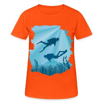 Plongeur sous-marin, plongée - T-shirt respirant Femme - orange néon - Devant - AI Model Female 172 dark (172cm)