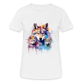 Wolfsfamilie, grauer Wolf, Jungtier - Frauen T-Shirt atmungsaktiv - Weiß - Vorne - AI Model Female 172 dark (172cm)