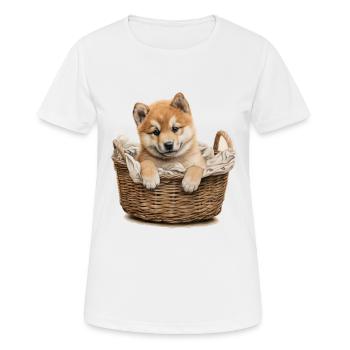 Petit chiot mignon Akita Inu dans un panier - T-shirt respirant Femme - blanc - Devant - AI Model Female 172 dark (172cm)