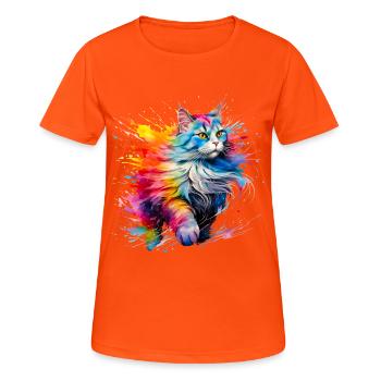 Katze, Maine Coon - Frauen T-Shirt atmungsaktiv - Neonorange - Vorne - AI Model Female 172 dark (172cm)