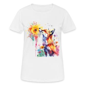 Fuchs mit Aquarellblume, Fuchs - Frauen T-Shirt atmungsaktiv - Weiß - Vorne - AI Model Female 172 dark (172cm)