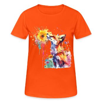 Fuchs mit Aquarellblume, Fuchs - Frauen T-Shirt atmungsaktiv - Neonorange - Vorne - AI Model Female 172 dark (172cm)