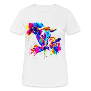 Vache avec 3 veaux - T-shirt respirant Femme - blanc - Devant - AI Model Female 172 dark (172cm)