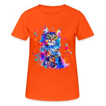 Niedliche Katze mit Herzen - Frauen T-Shirt atmungsaktiv - Neonorange - Vorne - AI Model Female 172 dark (172cm)