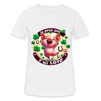 Je peux pas j'ai loto, cochon - T-shirt respirant Femme - blanc - Devant - AI Model Female 172 dark (172cm)