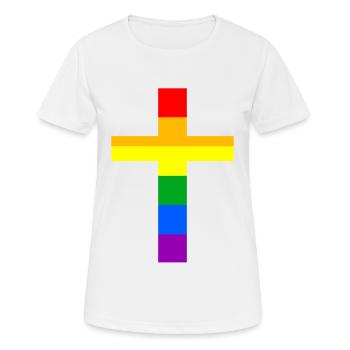 LGBT Kreuz Christentum Regenbogenflagge Kirche - Frauen T-Shirt atmungsaktiv - Weiß - Vorne - AI Model Female 172 dark (172cm)