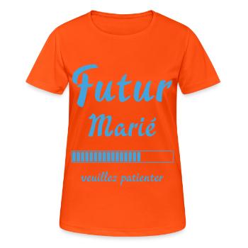 Futur marié veuillez patienter Humour mariage - T-shirt respirant Femme - orange néon - Devant - AI Model Female 172 dark (172cm)