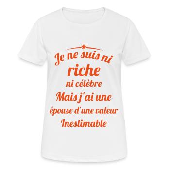 Je ne Suis Ni Riche Ni Célèbre Humour - T-shirt respirant Femme - blanc - Devant - AI Model Female 172 dark (172cm)