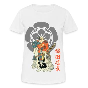 Oda Nobunaga, kanji and mon of the Oda clan - Women's Breathable T-Shirt - white - Front - AI Model Female 172 dark (172cm)