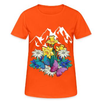 Autriche Tyrol printemps Nature Amoureux de la nature Alm - T-shirt respirant Femme - orange néon - Devant - AI Model Female 172 dark (172cm)