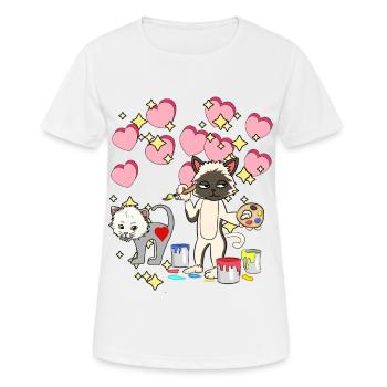 Fantasy Cat Artist Paints Brush Art Kid - Women's Breathable T-Shirt - white - Front - AI Model Female 172 dark (172cm)