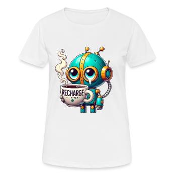 Mode de recharge du robot CoffeeFueled - T-shirt respirant Femme - blanc - Devant - AI Model Female 172 dark (172cm)