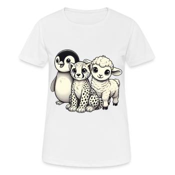 Trio de dessins animés adorables bébés animaux - T-shirt respirant Femme - blanc - Devant - AI Model Female 172 dark (172cm)