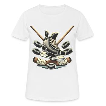 Hockey Skates Sticks Illustration - Women's Breathable T-Shirt - white - Front - AI Model Female 172 dark (172cm)