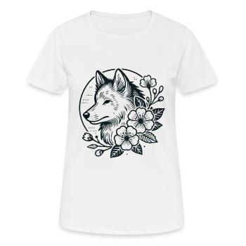 Wolf and Floral Fusion Illustration - Women's Breathable T-Shirt - white - Front - AI Model Female 172 dark (172cm)