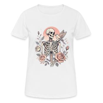 Roses squelettes avec illustration d’oiseau - T-shirt respirant Femme - blanc - Devant - AI Model Female 172 dark (172cm)