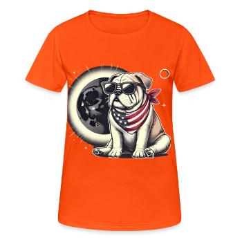 Patriotic Bulldog Solar Eclipse - Women's Breathable T-Shirt - neon orange - Front - AI Model Female 172 dark (172cm)