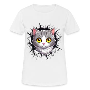 Spähende Katze durch gezacktes Loch - Frauen T-Shirt atmungsaktiv - Weiß - Vorne - AI Model Female 172 dark (172cm)