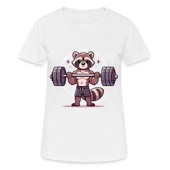 Muskulöser Waschbär beim Gewichtheben - Frauen T-Shirt atmungsaktiv - Weiß - Vorne - AI Model Female 172 dark (172cm)