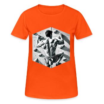 Graustufen-Kletterer-Illustration - Frauen T-Shirt atmungsaktiv - Neonorange - Vorne - AI Model Female 172 dark (172cm)
