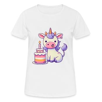 Lustige KuhEinhorn mit Geburtstagstorte - Frauen T-Shirt atmungsaktiv - Weiß - Vorne - AI Model Female 172 dark (172cm)