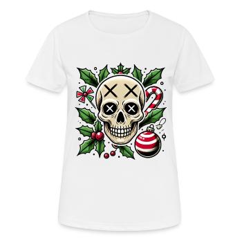 Crâne festif avec des éléments de Noël - T-shirt respirant Femme - blanc - Devant - AI Model Female 172 dark (172cm)