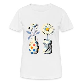Vintage-Gänseblümchen in skurrilen Vasen - Frauen T-Shirt atmungsaktiv - Weiß - Vorne - AI Model Female 172 dark (172cm)