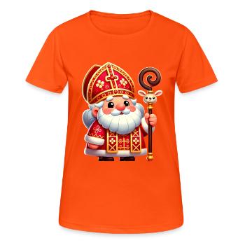 Festive Saint Nicholas Cartoon Design - Women's Breathable T-Shirt - neon orange - Front - AI Model Female 172 dark (172cm)