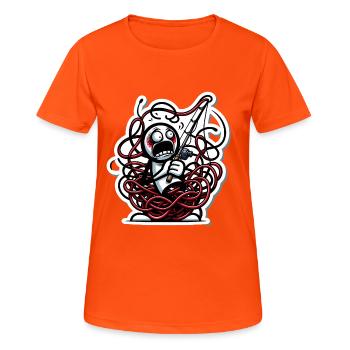 Funny Tangled Fishing Line Cartoon - Women's Breathable T-Shirt - neon orange - Front - AI Model Female 172 dark (172cm)