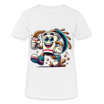 Funny Coffee Cup Cartoon Splash - Women's Breathable T-Shirt - white - Front - AI Model Female 172 dark (172cm)