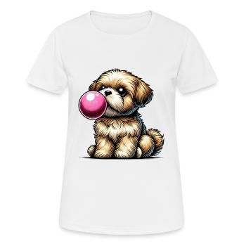 Verspielter Hund, der Kaugummi bläst - Frauen T-Shirt atmungsaktiv - Weiß - Vorne - AI Model Female 172 dark (172cm)