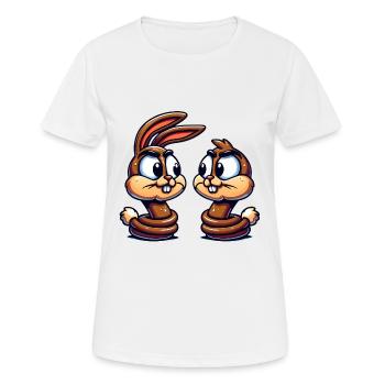 Funny Rabbit Conversation Cartoon - Women's Breathable T-Shirt - white - Front - AI Model Female 172 dark (172cm)