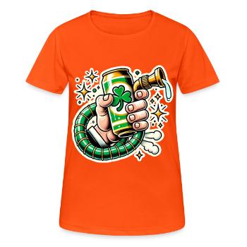 Funny St Patricks Beer Can Design - Women's Breathable T-Shirt - neon orange - Front - AI Model Female 172 dark (172cm)